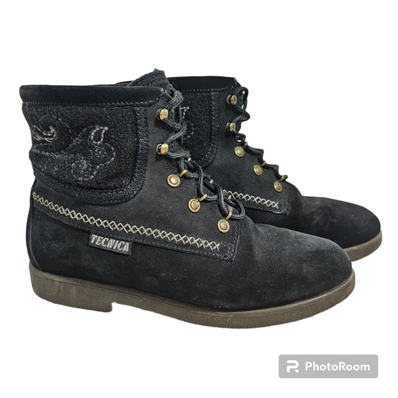Tecnica Shoes - Tecnica black Suede embroidered ankle bootie sz 39 8.5